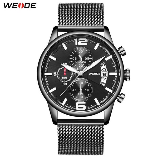 Нарученные часы Weide Fashion Quartz Watch 2021 Мужчины Три циферблата черная сетка стальные часы relogio masculino