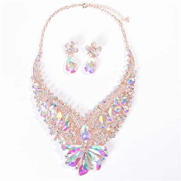 

earrings & necklace 2021 crystal jewelry luxury big colorful flower wedding bridal set statement jewellery gold color, Silver