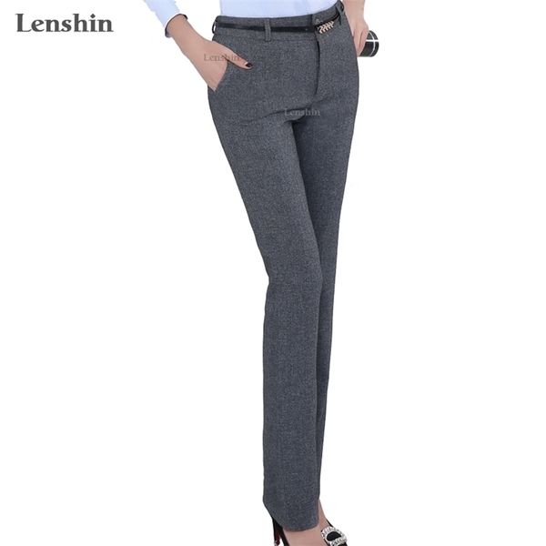 

lenshin plus size formal adjustable pants for women office lady style work wear straight belt loop trousers business design 211115, Black;white