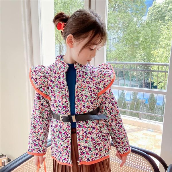 

down coat girls quilted jacket 2021 winter style baby small floral children zipper flying sleeve cotton-padded, Blue;gray