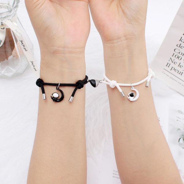 

charm bracelets niuyitid spaceman astronaut on the moon couple bracelet men women magnet attract lover friend 2pcs/pair, Golden;silver