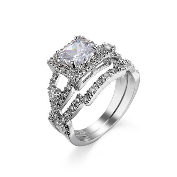 

ring white zircon couple ring set hand straight jewelry, Slivery;golden