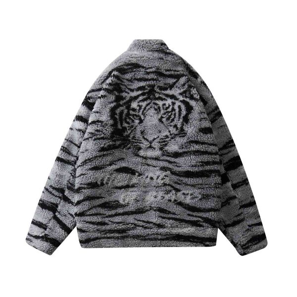 

down jacket tiger pattern lamb cashmere stand collar men's winter fashion brand cotton padded thickened warm personalized, Black