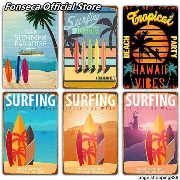 

tin painting vintage warning coffee shop background wall decor yard beach surfing metal signsa