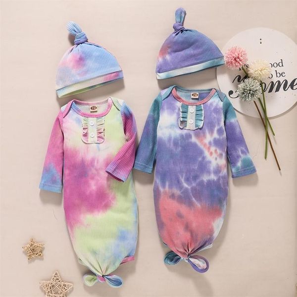 

newborn tie dye sleeping bag baby child ribbed swaddle hat infant toddler soft gown