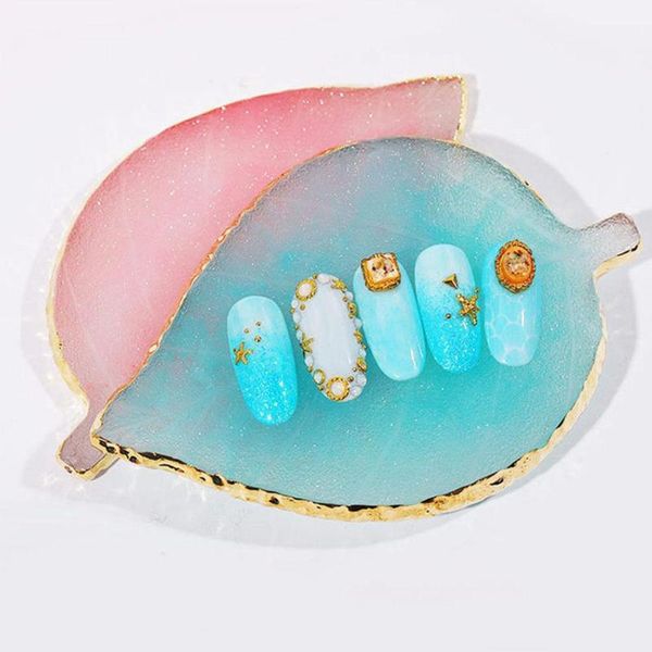 

nail art kits creative leaf shape natural resin painting gel polish palette display plate drawing for color mixing