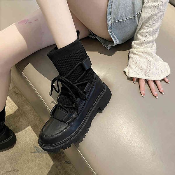 

boots women's boots casual ladies stretch woven stockings fashion cross-tied women's shoes hkd7, Black