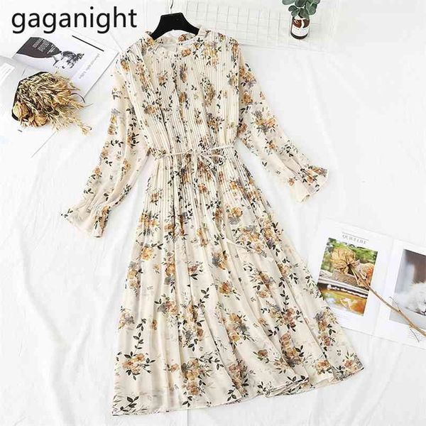 

summer chiffon loose midi dresses women casual sashes french vintage floral print basic butterfly sleeve vestidos 210601, White