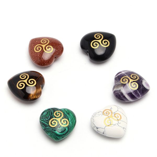 

natural loose gemstones 30mm heart-shaped ornament engraved europe america triple helix pattern crystal jewelry reiki symbol home study ston, Black
