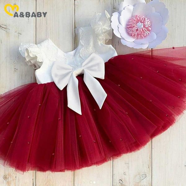 MaBaby 1-7Y Christmas Girl Red Dress Toddler Baby Kid Bambino Festa di nozze Abiti da compleanno per ragazza Costumi con fiocco di perle Q0716