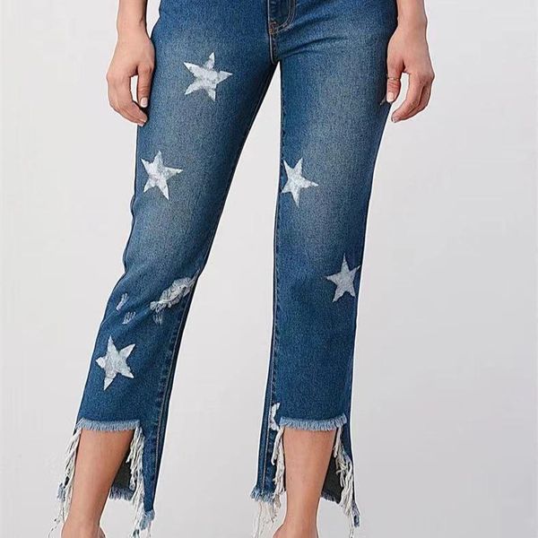 

women's jeans fashion y2k high streetwear waist pants baggy denim trousers mom boyfriend mid-rise print, Blue