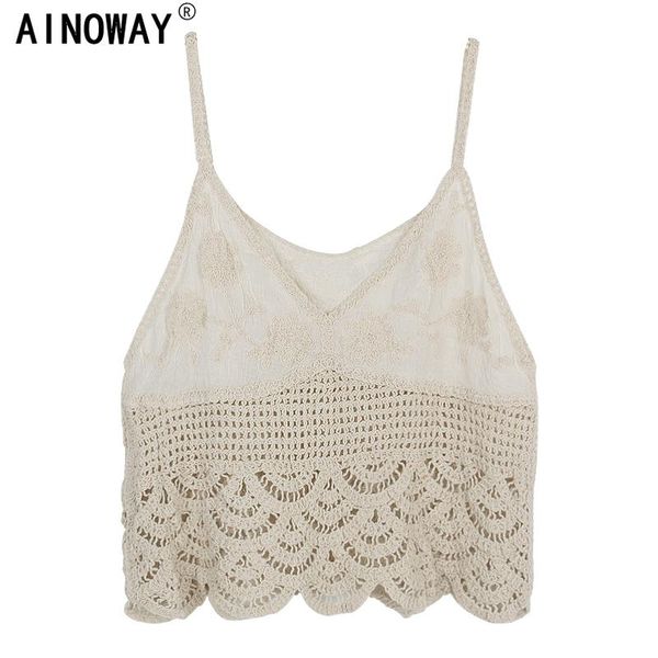 

women's tanks & camis vintage chic fashion women hollow out sleeveless crop beach bohemian vest boho tassel knitted ruffles female, White