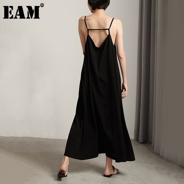 

[eam] spring summer v-neck sleeveless cross bandage backless loose long temperament dress women fashion jw174 21512, Black;gray