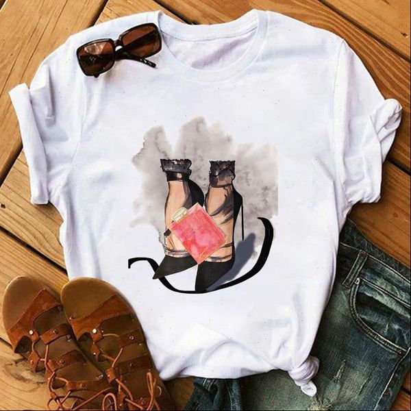

watercolor high heels womens t shirt shoes print vogue femme women 90s hip hop punk hipster streetwear, White