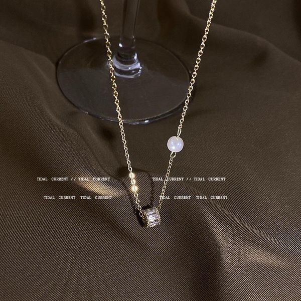 

pendant necklaces gold plated titanium steel clavicle chain necklace simple light luxury temperament zircon circle for women, Silver