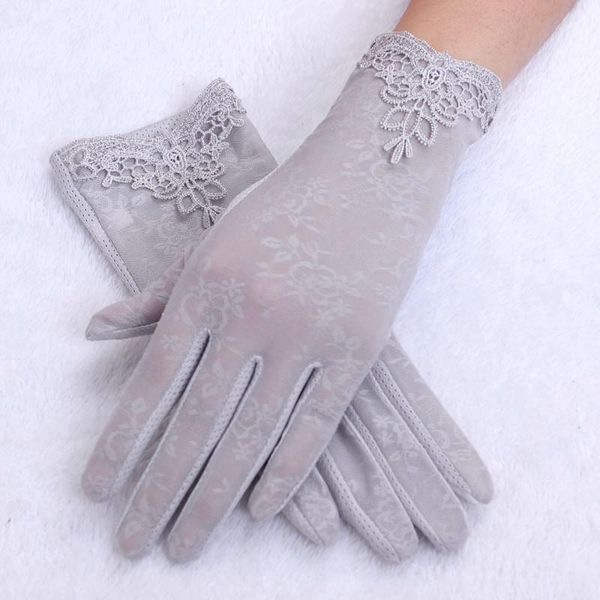 

five fingers gloves 2021 summer women uv sunscreen short sun female fashion floral lace driving of thin touch screen ladies, Blue;gray