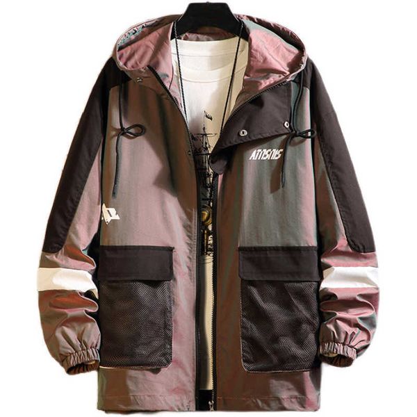 

men's jackets men streetwear reflective windbreaker autumn mens harajuku patchwork hip hop vintage cargo bomber 9t1x kp15 jvlr, Black;brown