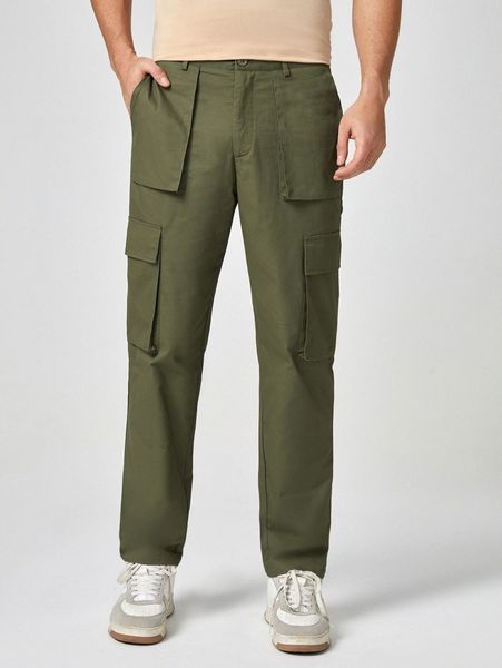 

men flap pocket side cargo pants 53jo#, Black