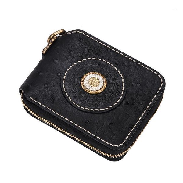 

wallets short cow leather ostrich skin hand-made purses women men clutch vegetable tanned black wallet card holder1, Red;black