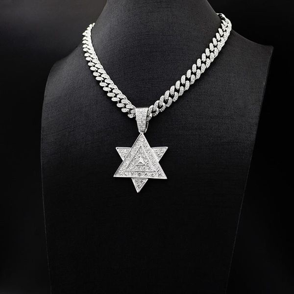 

cubic zircon star of david pendant necklace 20 inch iced out cuban chain men women jewish amulet jewelry israel necklaces, Silver