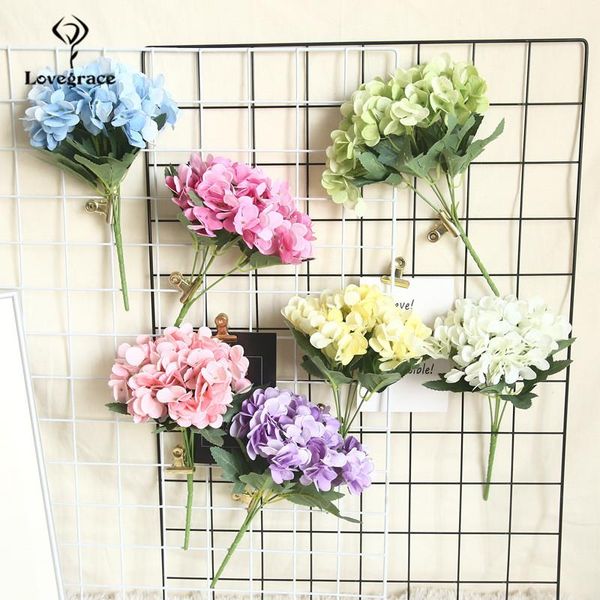 

wedding flowers 5 branches artificial fake hydrangea pink white fabric for arch home decor event party floral
