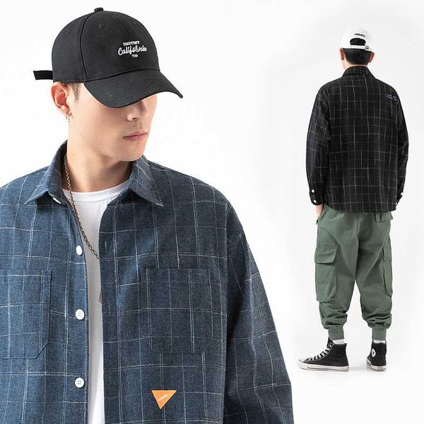 

autumn men clothing cotton oversized plaid shirts casual loose shirt fashion style men's man, White;black