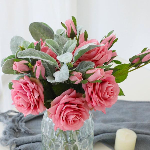 

decorative flowers & wreaths 3 heads silk peony artificial flower branch with leaves imitation european fake flores for home el wedding deco