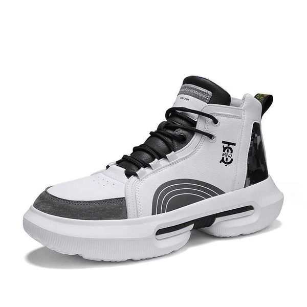 

korean leisure sports basketball shoes fashion personalized men's characteristic trend board increased youth leather, Black