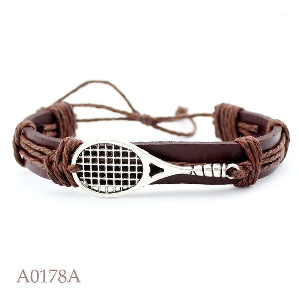 Várias coloridas Racket Football Volleyball Soccer Basketball charme pulseiras de couro homens homens unissex jóias pulseira pulseira