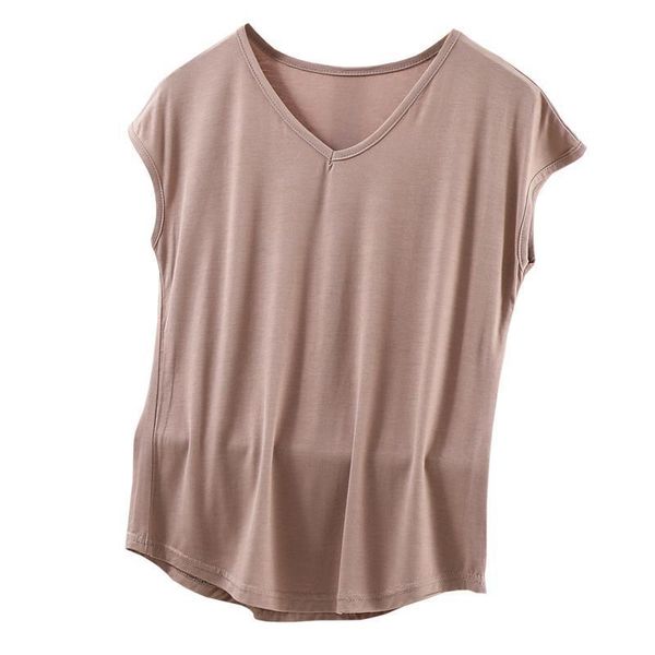 

women's t-shirt summer korean loose silky drape solid color v-neck p3 1103, White