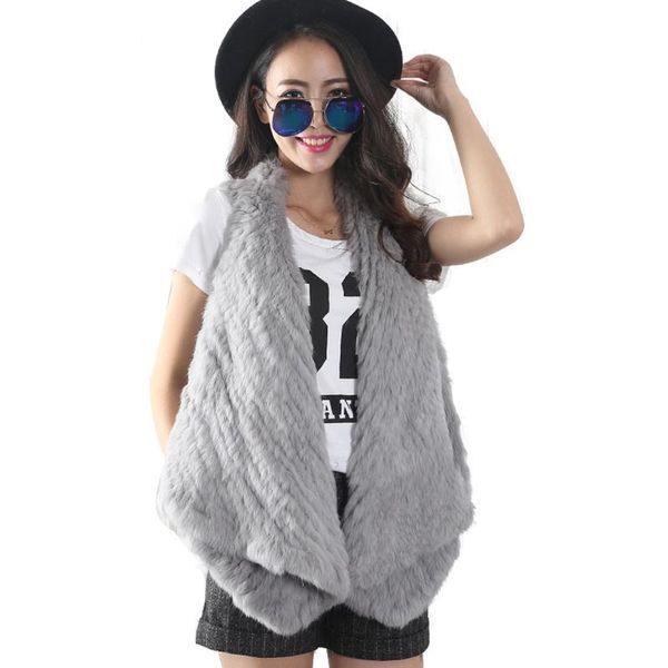 

women's fur & faux fashion catwalk woven jacket autumn and winter vest mid-length female, Black