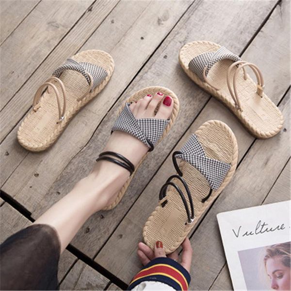 

fashion korean female slippers women's summer comfort sandals flat heel leisure shoes, Black