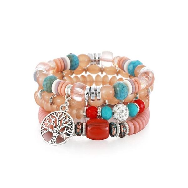 

bangle leisure holiday style bracelet, tree of life, multi-layer beaded travel ethnic female jewelry, Black