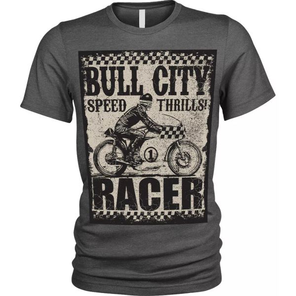 

bull city tee speed thrills racer biker who motorcycle t-shirt man, White;black