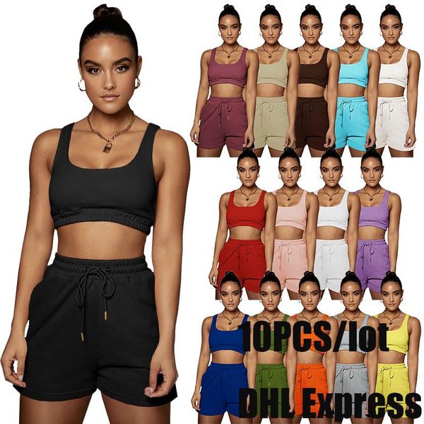 

women's tracksuits 10pcs women fashion sportswear fitness two piece set 2021 crop drawstring shorts match summeroutfits bulk item whole, Gray
