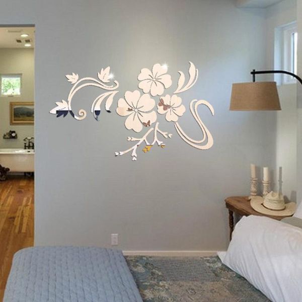 

mirror effect flower removable wall sticker tv background living room decal 3d stickers wallpaper home decor