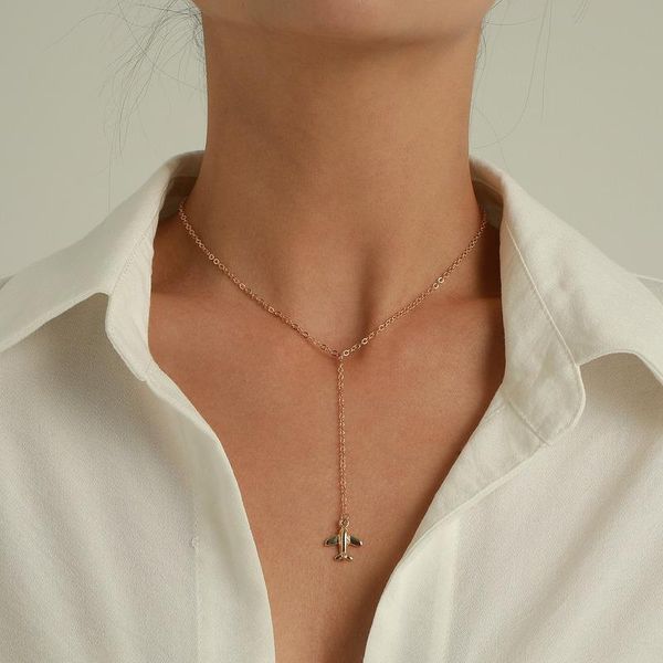 

chains airplane necklace women tassel necklaces woman simple fashion pendant jewelry ladies party gold color trendy zinc alloy collier, Silver