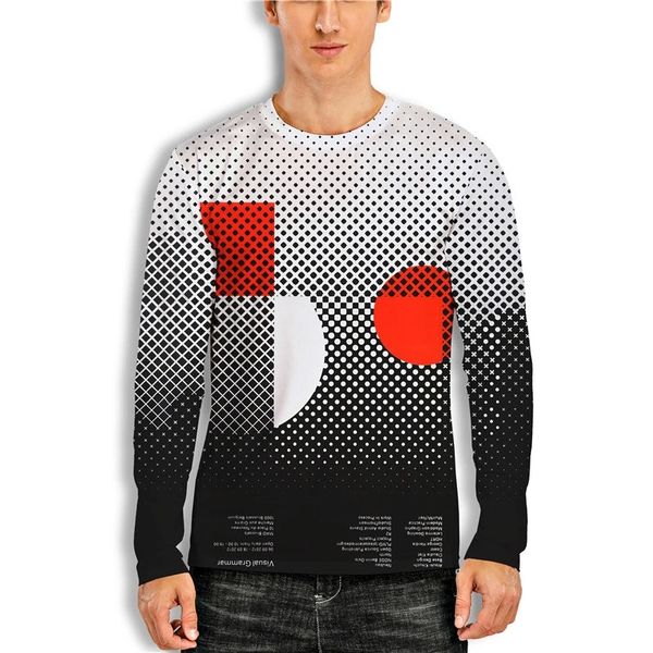 

Men's singular 3D printing T-shirt visual impact party top streetwear round neck high quality long sleeve graphic optical illusion plus, White;black