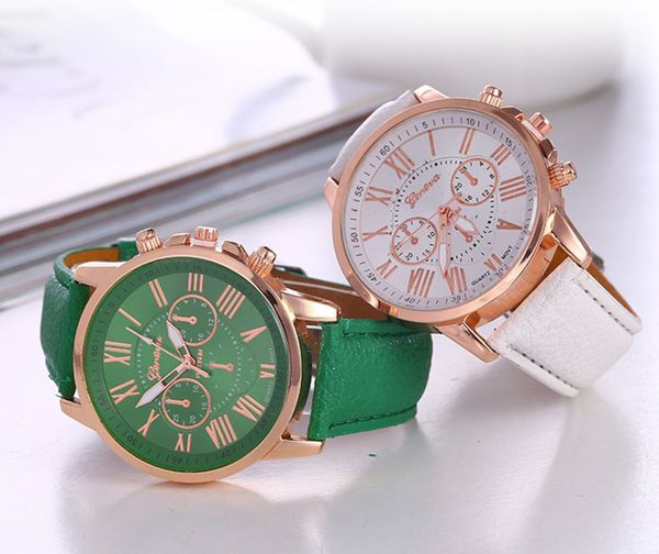 

arrival geneva women quartz watch student double-layer three-eye six-hand world time leather belt wristwatch, Slivery;golden