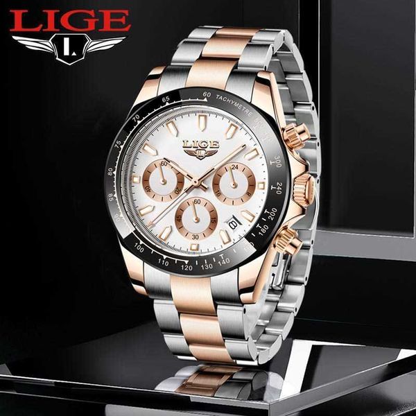 

lige watch men business quartz clock fashion watches brand luxury man military waterproof chronograph relogio masculino 210728, Slivery;brown