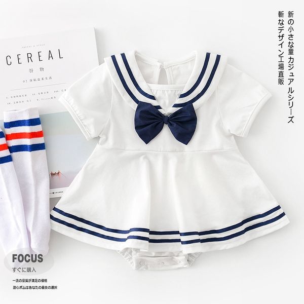 

baby 2021 summer newborn triangle creeping suit navy collar baby solid color bag fart clothes, White