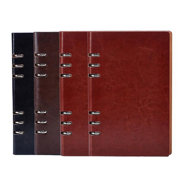 

paper notebook, six-hole loose-leaf office stationery business spiral pu diary notebook (4 copies) notepads, Purple;pink