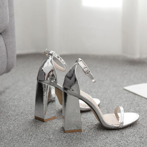 

2021 high heel sandal for women large size shoes suit female beige buckle strap high-heeled big silver black block girls fashion 1