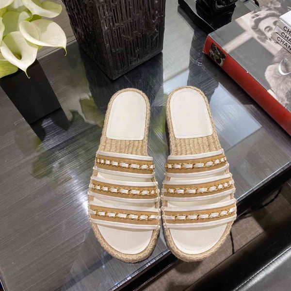 

classic fashion new slippers chain decoration elegant celebrity style flip flop luxury brand comfortable flat slides 80% off outlet online s, Black