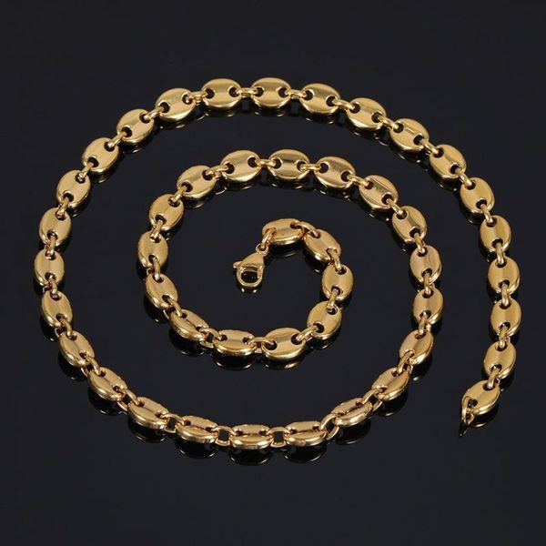 

chains gold plated men stainless steel coffee bean link chain necklace, Silver