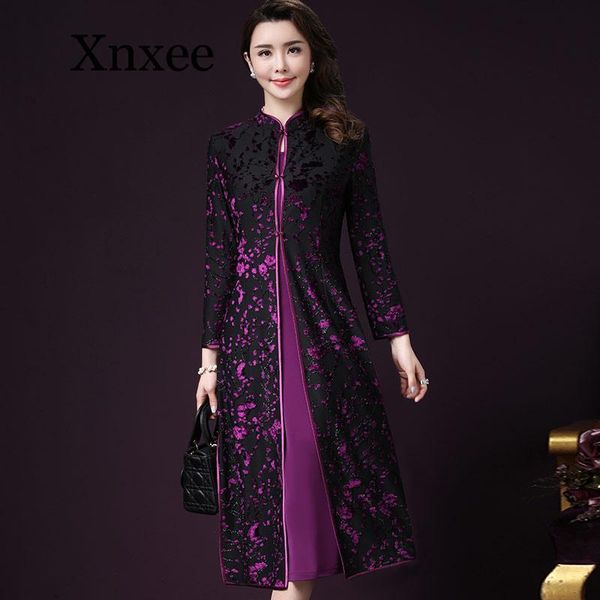 

casual dresses elegant autumn women fall dress suits cotton linen two piece set lace up vintage long female plus size red, Black;gray