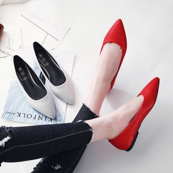 

dress shoes pointed toe sequins cloth flat woman spring/autumn knitting fabric ballerina solid color comfy ol flats plus size 43 91m4, Black