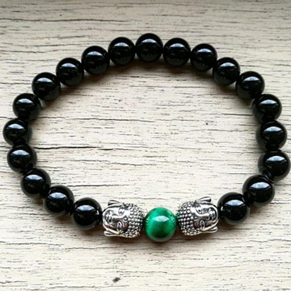 

tennis men yoga buddhist healing & spiritual bracelets black onyx beaded mens bracelet, Golden;silver