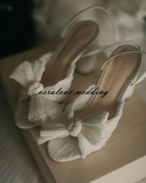 Scarpe da sposa bianche da spiaggia estive Tacchi alti grossi 9,5 cm Sandali firmati da donna Taglia 35-40