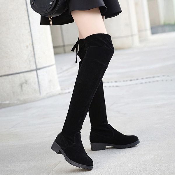 

boots winter shoes for women flat heel round toe boots-women 2021 rubber over-the-knee autumn low ladies basic lace-up rome sho, Black